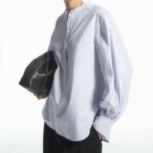 COS White with Blue Strip Balloon Sleeve Blouse - 12